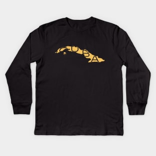 Golden Cuba Image on Black Background with "CUBA" Spelled Out Kids Long Sleeve T-Shirt